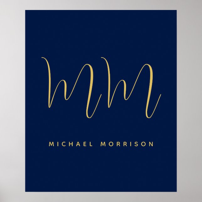 Blue Guld Färg Professionell Initial Brev Namn Poster (Framsidan)