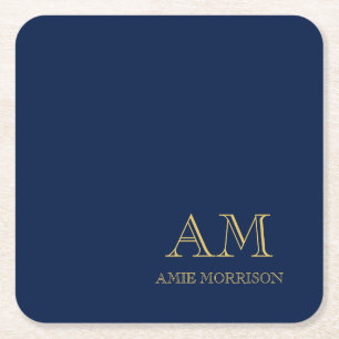 Blue Guld Färg Professionell Initial Brev Namn Underlägg Papper Kvadrat