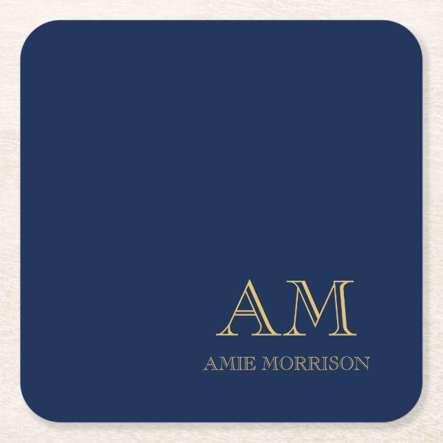 Blue Guld Färg Professionell Initial Brev Namn Underlägg Papper Kvadrat (Framsidan)