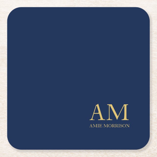Blue Guld Färg Professionell Initial Brev Namn Underlägg Papper Kvadrat (Framsidan)
