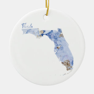 Blue & Guld Florida State Karta Julgransprydnad Keramik