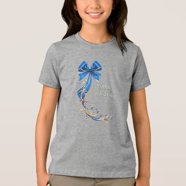 Blue Guld Flower Helgdag T-Shirt (Framsida)
