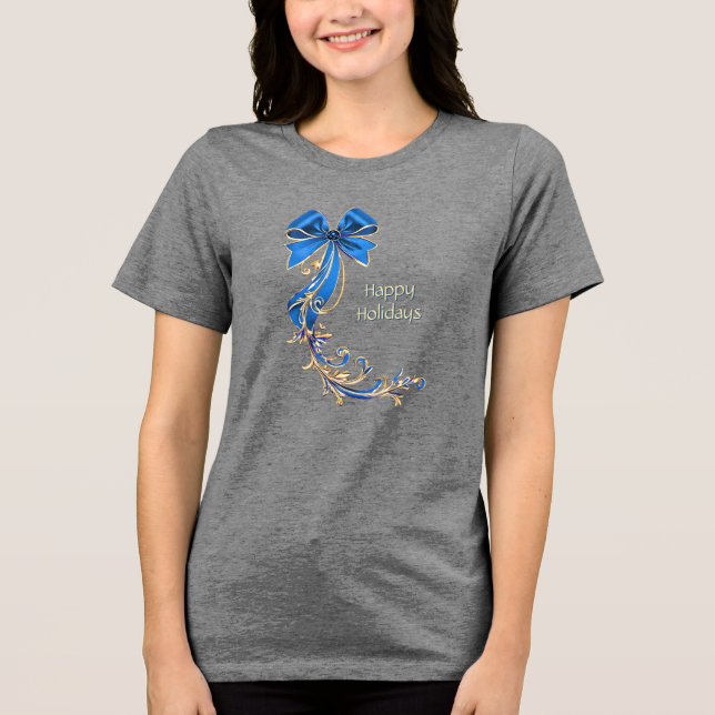 Blue Guld Flower Helgdag Women's T-Shirt (Framsida)