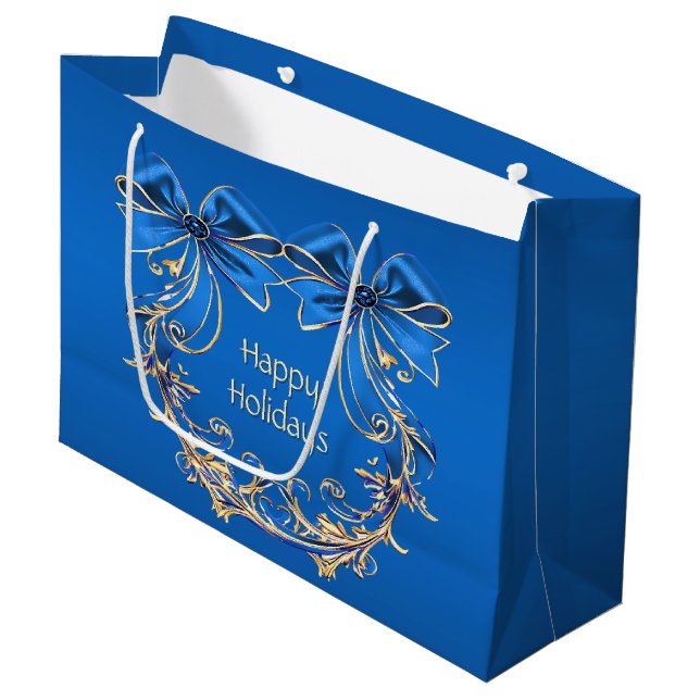 Blue Guld Flowers Helgdag Gift Bag (Framsidan Vinklad)