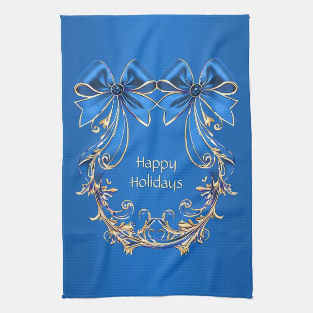 Blue Guld Flowers Helgdag Kitchen Towel Kökshandduk (Vertikal)