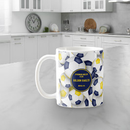 Blue guld-fotbollslaget färg tränare namn kaffemugg
