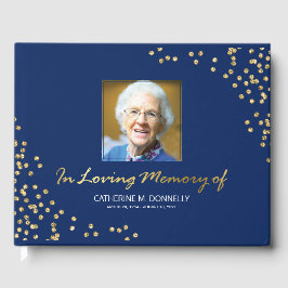 Blue Guld Funeral Condolence | Fotominnesmärke Gästböcker