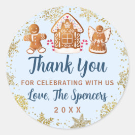 Blue Guld Gingerbröd House Party Tack Runt Klistermärke