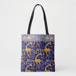 Blue Guld Giraffe Boho Mönster Tygkasse