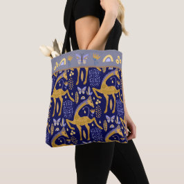 Blue Guld Giraffe Boho Mönster Tygkasse