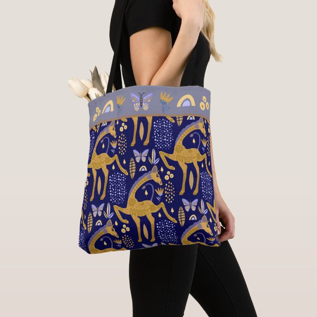 Blue Guld Giraffe Boho Mönster Tygkasse (Närbild)