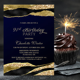 Blue Guld Glitter 21:a födelsedagen Party Inbjudningar