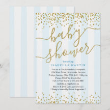 Blue & Guld Glitter Baby Shower-inbjudan till Boy