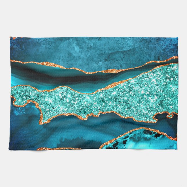 Blue Guld Glitter Kitchen Towel Kökshandduk (Horisontell)