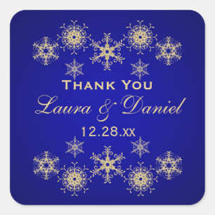 Blue, Guld Glitter LOOK Snowflake Bröllop Sticker Fyrkantigt Klistermärke