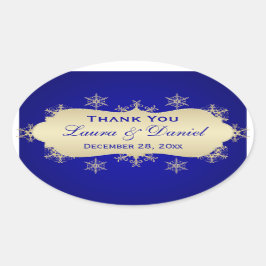 Blue, Guld Glitter LOOK Snowflake Bröllop Sticker Ovalt Klistermärke