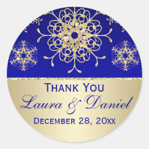 Blue, Guld Glitter LOOK Snowflake Bröllop Sticker Runt Klistermärke