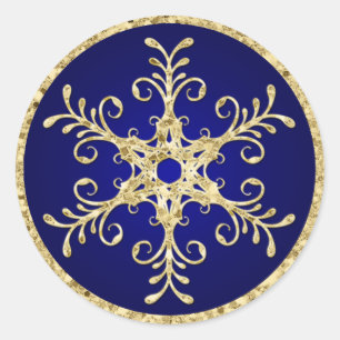 Blue, Guld Glitter LOOK Snowflake Bröllop Sticker Runt Klistermärke