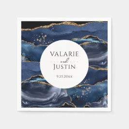 Blue Guld Glitter Marble Bröllop Napkins Pappersservett