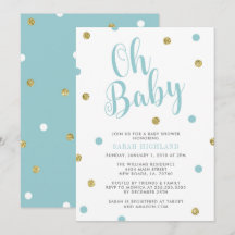 Blue & Guld Glitter Oh Baby Shower
