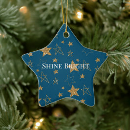 Blue Guld Glitter Stars Julgransprydnad Keramik