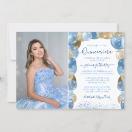 Blue Guld Gnistra Quinceañera Balloon Photo Invita Inbjudningar