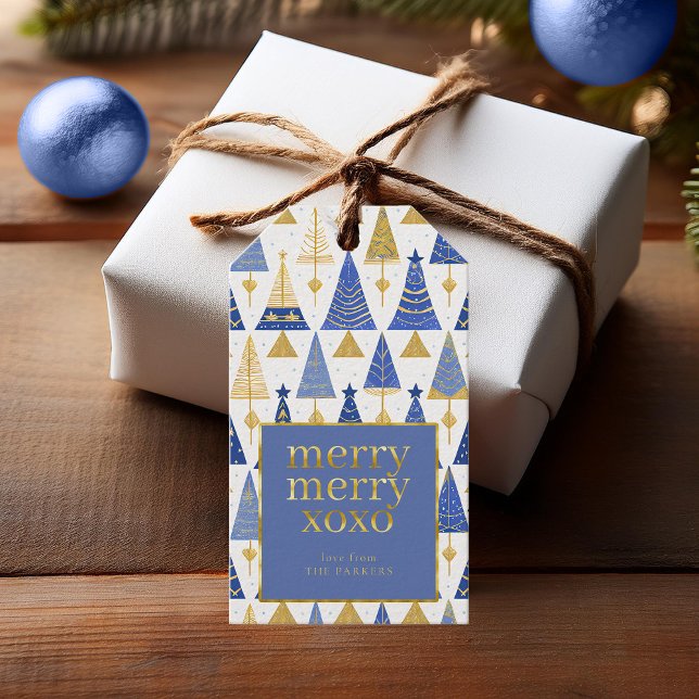 Blue Guld God jul Merry Mönster#25 ID1009 Presentetikett (Skapare uppladdad)
