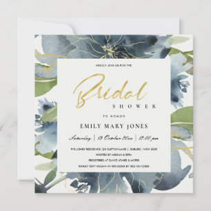 BLUE GULD GRÖNT BLOMMIGT VATTENFÄRGMÖHIPPA INBJUDNINGAR