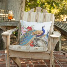 Blue Guld Guld Feather Peacock Bird Blommigt Patio