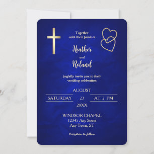 Blue Guld Hearts Christian Kor Bröllop Inbjudningar