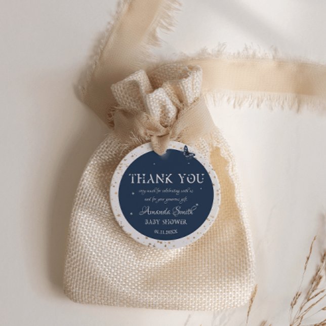 Blue Guld Himmel Magic Woodland Animal Baby Shower Gåvor Etiketter (Skapare uppladdad)