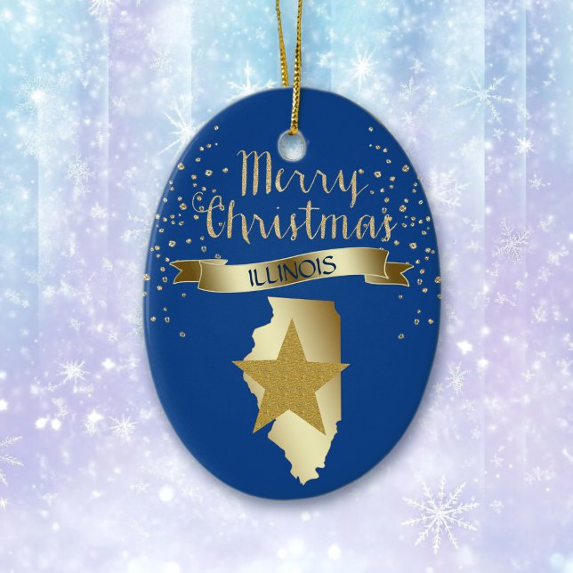 Blue Guld Illinois Star Julgransprydnad Keramik (Skapare uppladdad)