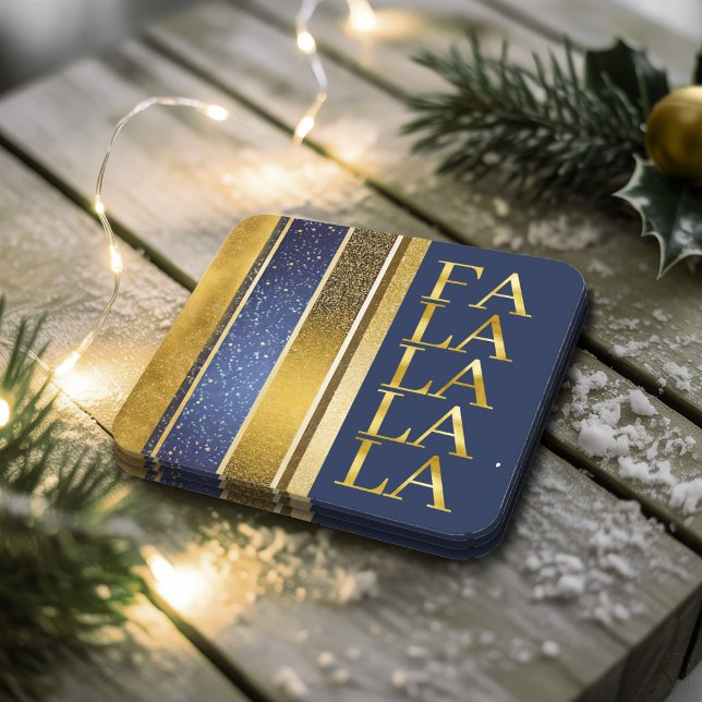 Blue Guld jul Fa La Mönster#27 ID1009 Underlägg Papper Kvadrat (Skapare uppladdad)