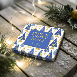Blue Guld jul Merry Mönster#25 ID1009 Underlägg Papper Kvadrat