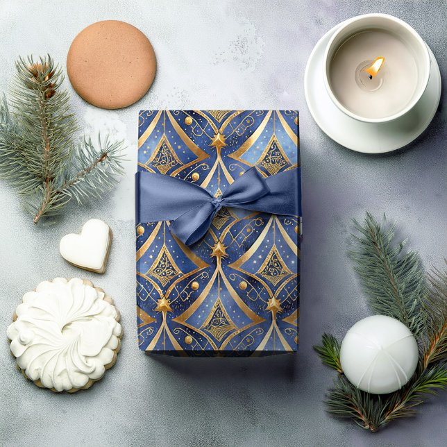 Blue Guld jul Mönster#15 ID1009 Presentpapper (Skapare uppladdad)