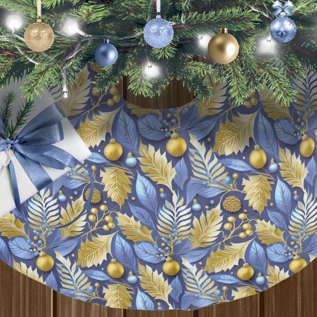 Blue Guld jul Mönster#22 ID1009 Julgransmatta Borstad Polyester (Skapare uppladdad)