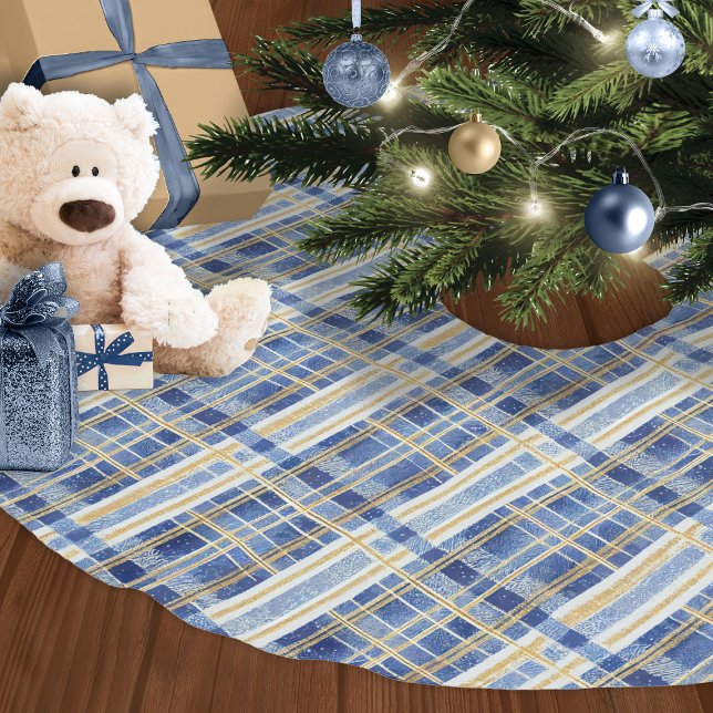 Blue Guld jul Mönster#2 ID1009 Julgransmatta Borstad Polyester (Skapare uppladdad)