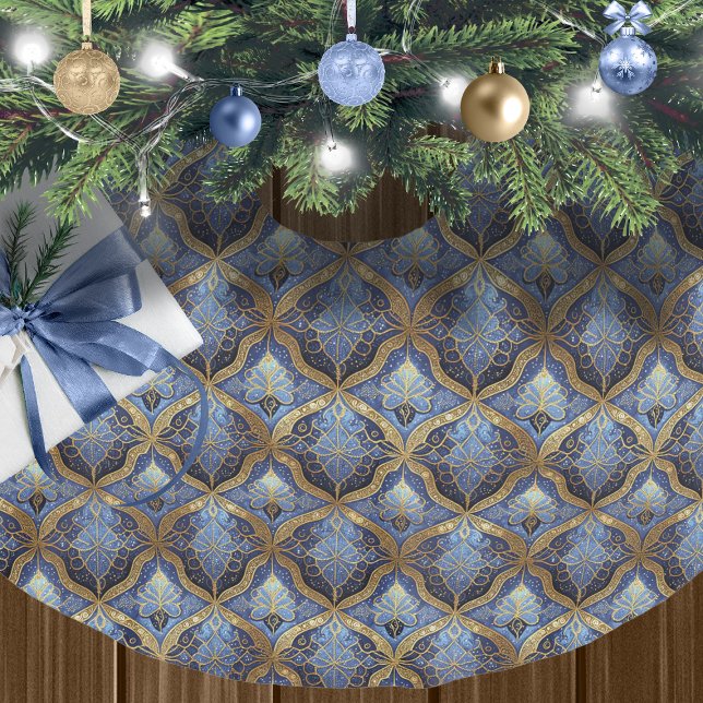 Blue Guld jul Mönster#31 ID1009 Julgransmatta Borstad Polyester (Skapare uppladdad)