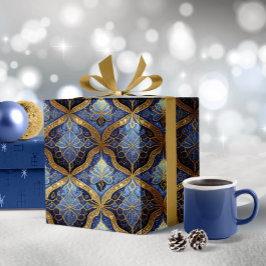 Blue Guld jul Mönster#31 ID1009 Presentpapper