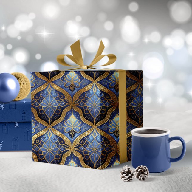 Blue Guld jul Mönster#31 ID1009 Presentpapper (Skapare uppladdad)