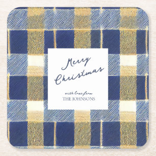 Blue Guld jul Mönster#7 ID1009 Underlägg Papper Kvadrat