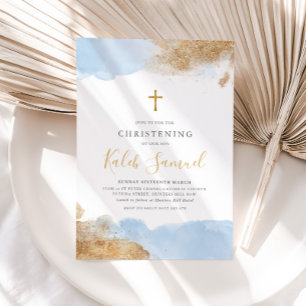 Blue Guld Kor Boys Baptism Christening Inbjudningar