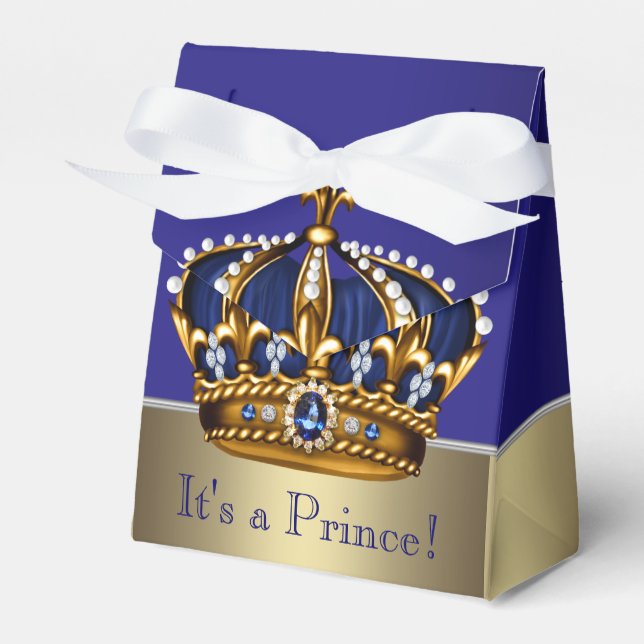 Blue Guld Krona Little Prince Boy Baby Shower Presentaskar (Framsidan Sidan)