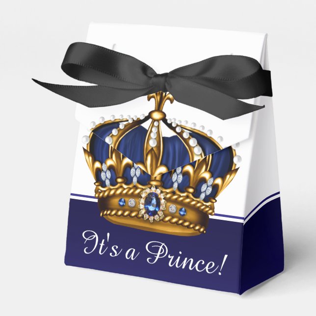 Blue Guld Krona Little Prince Boy Baby Shower Presentaskar (Framsidan Sidan)