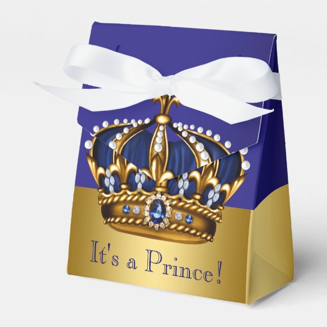 Blue Guld Krona Prince Baby Shower Presentaskar (Framsidan Sidan)