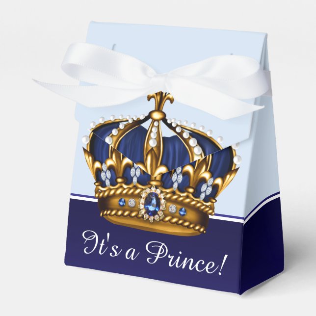 Blue Guld Krona Prince Boy Baby Shower Presentaskar (Framsidan Sidan)