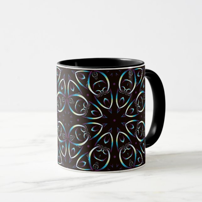 Blue Guld Lilac Glow Mandala Mönster Mugg (Framsida höger)