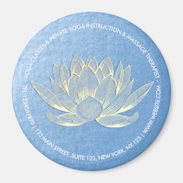 Blue Guld Lotus Yoga Studio Meditation Instructor Magnet (Framsidan)