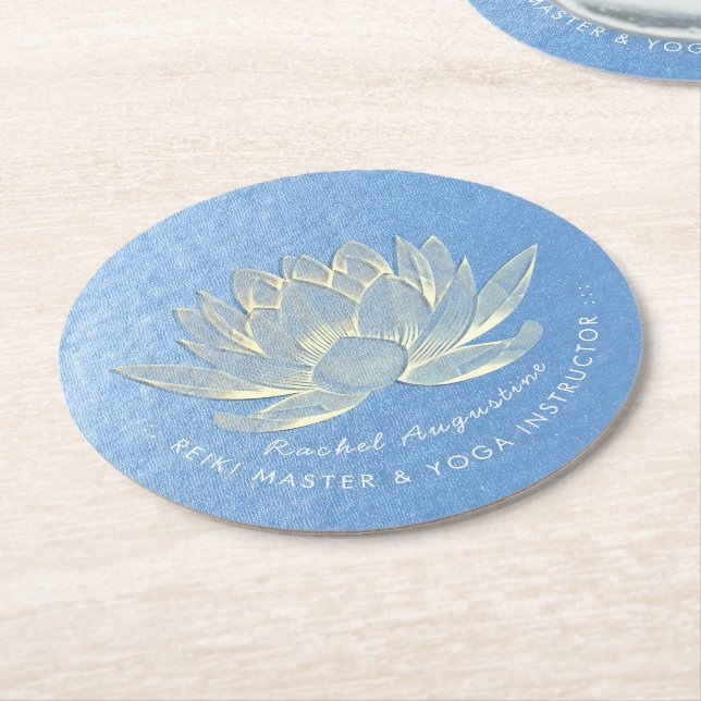 Blue Guld Lotus Yoga Studio Meditation Instructor Underlägg Papper Rund (Vinklad)