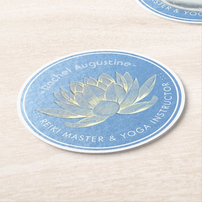 Blue Guld Lotus Yoga Studio Meditation Instructor Underlägg Papper Rund (Vinklad)